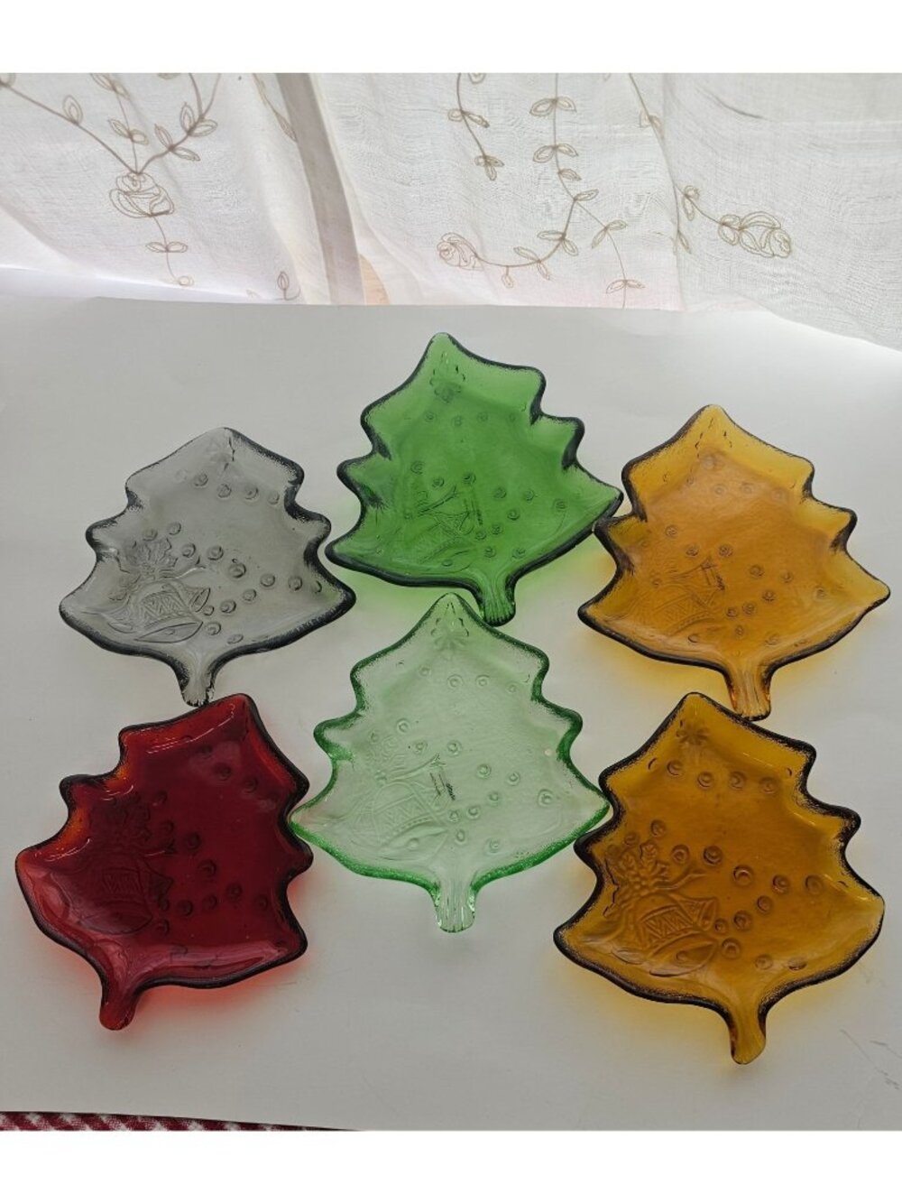 6 Studio Silversmiths Glass Tree Plates 7" dessert appetizer Christmas 1990s
